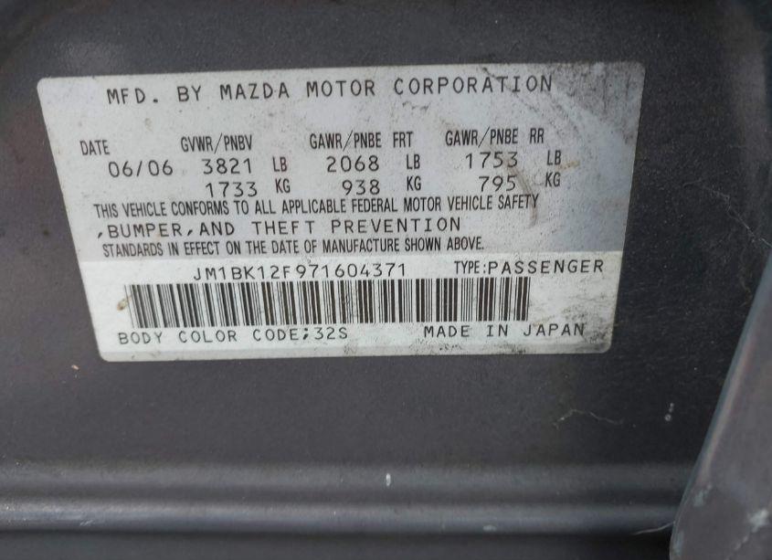 Photo 9 of 2007 Mazda Mazda3 I SPORT (VIN JM1BK12F971604371)