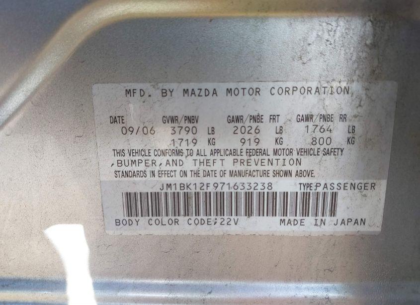 Photo 9 of 2007 Mazda Mazda3 I (VIN JM1BK12F971633238)