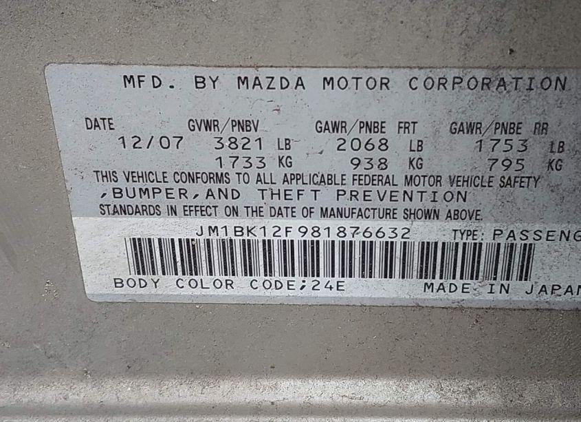 Photo 9 of 2008 Mazda Mazda3 I SPORT (VIN JM1BK12F981876632)