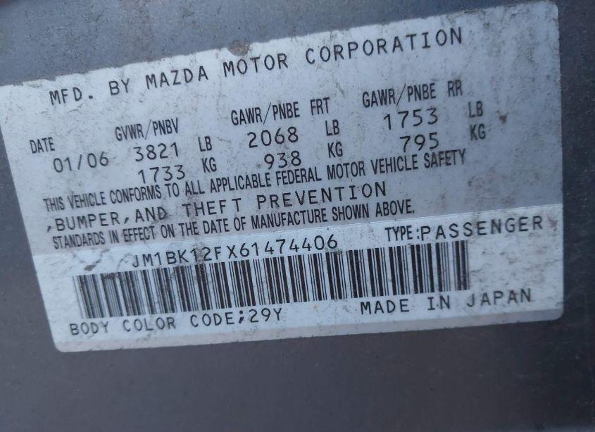 Photo 9 of 2006 Mazda Mazda3 I (VIN JM1BK12FX61474406)