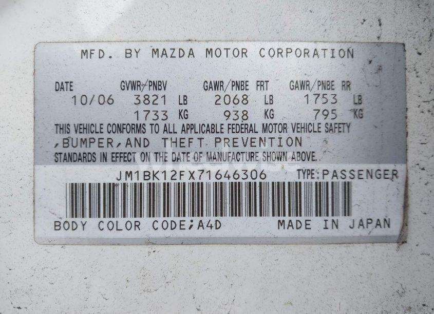 Photo 9 of 2007 Mazda Mazda3 I SPORT (VIN JM1BK12FX71646306)