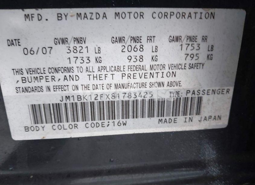 Photo 9 of 2008 Mazda Mazda3 I SPORT (VIN JM1BK12FX81783425)