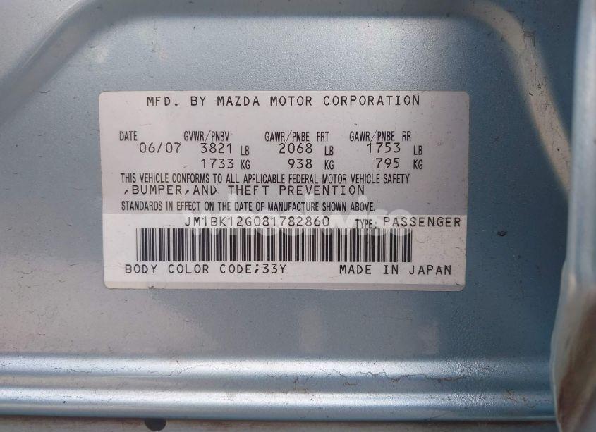 Photo 9 of 2008 Mazda Mazda3 I (VIN JM1BK12G081782860)