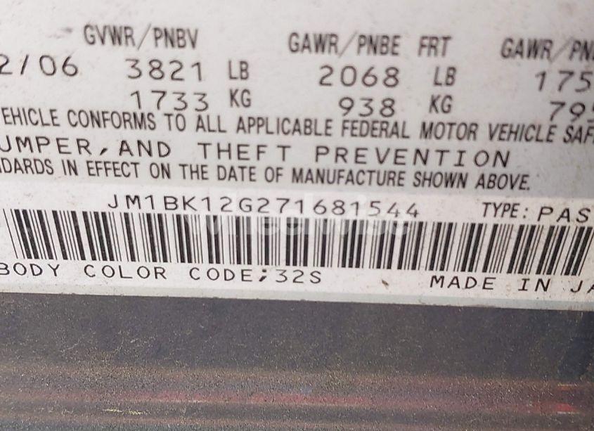 Photo 9 of 2007 Mazda Mazda3 I (VIN JM1BK12G271681544)