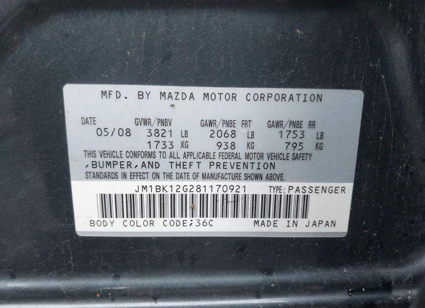 Photo 9 of 2008 Mazda Mazda3 I SPORT (VIN JM1BK12G281170921)