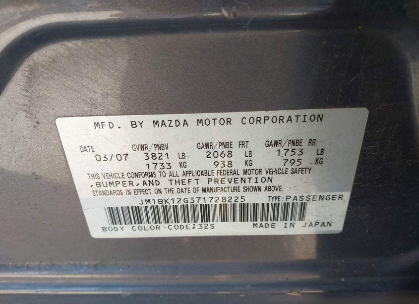Photo 9 of 2007 Mazda Mazda3 I (VIN JM1BK12G371728225)