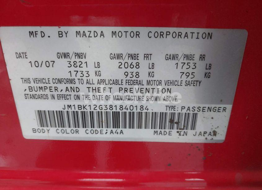 Photo 9 of 2008 Mazda Mazda3 I (VIN JM1BK12G381840184)