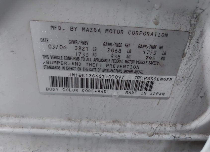 Photo 9 of 2006 Mazda Mazda3 I (VIN JM1BK12G461503097)
