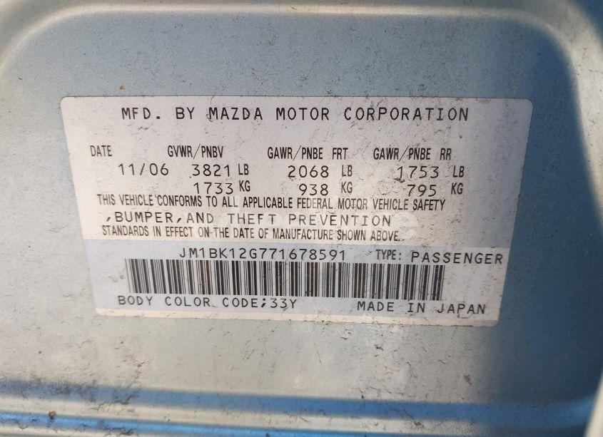 Photo 9 of 2007 Mazda Mazda3 I (VIN JM1BK12G771678591)