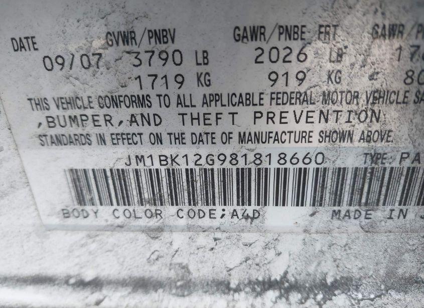 Photo 9 of 2008 Mazda Mazda3 I SPORT (VIN JM1BK12G981818660)