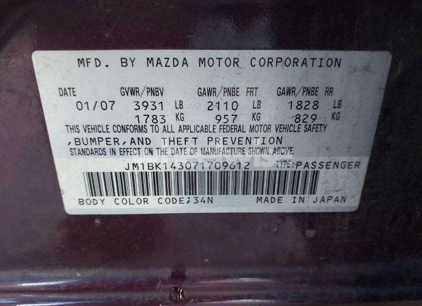 Photo 9 of 2007 Mazda Mazda3 S SPORT (VIN JM1BK143071709612)