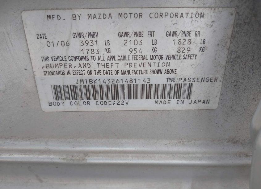 Photo 9 of 2006 Mazda Mazda3 S (VIN JM1BK143261481143)