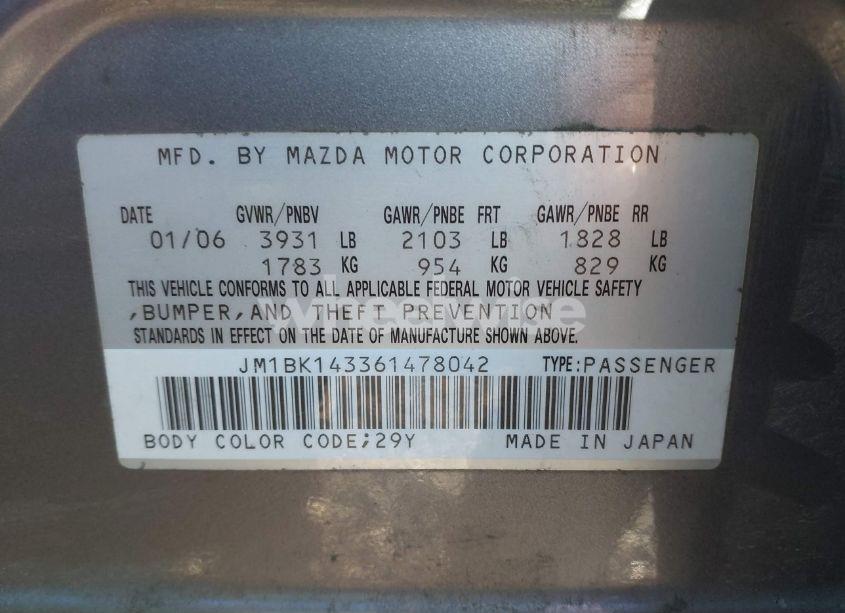 Photo 9 of 2006 Mazda Mazda3 S (VIN JM1BK143361478042)