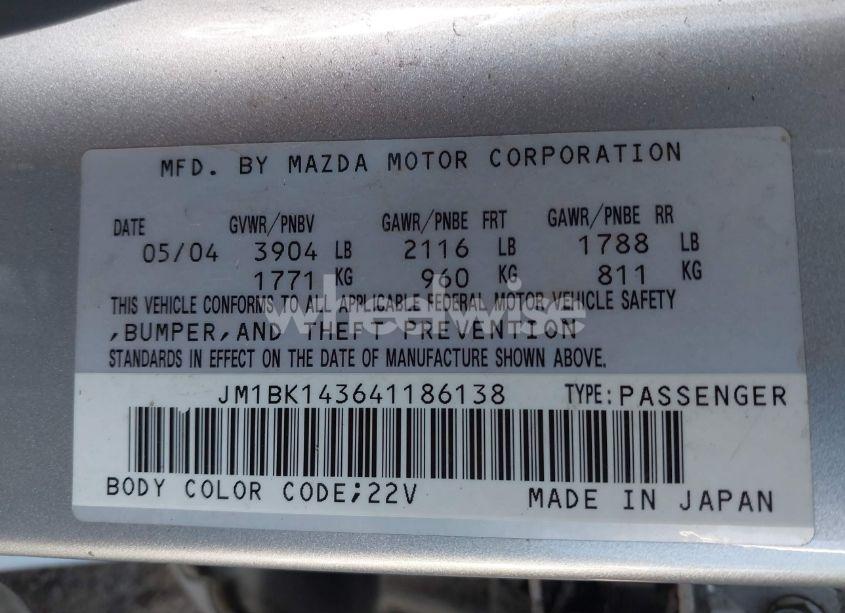 Photo 9 of 2004 Mazda Mazda3 S (VIN JM1BK143641186138)
