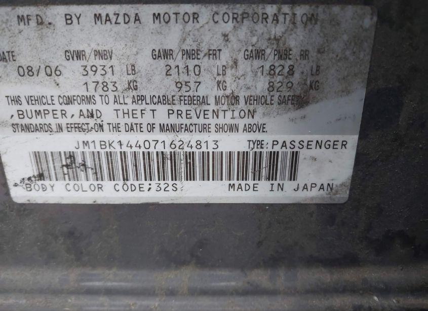 Photo 9 of 2007 Mazda Mazda3 S SPORT (VIN JM1BK144071624813)