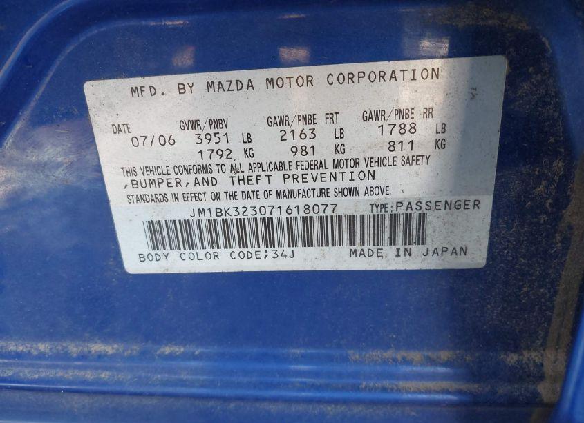 Photo 9 of 2007 Mazda Mazda3 S GRAND TOURING (VIN JM1BK323071618077)