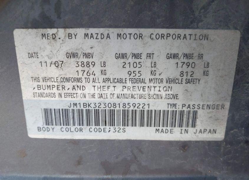 Photo 9 of 2008 Mazda Mazda3 S GRAND TOURING (VIN JM1BK323081859221)