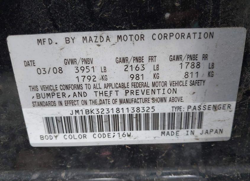 Photo 9 of 2008 Mazda Mazda3 S SPORT (VIN JM1BK323181138325)
