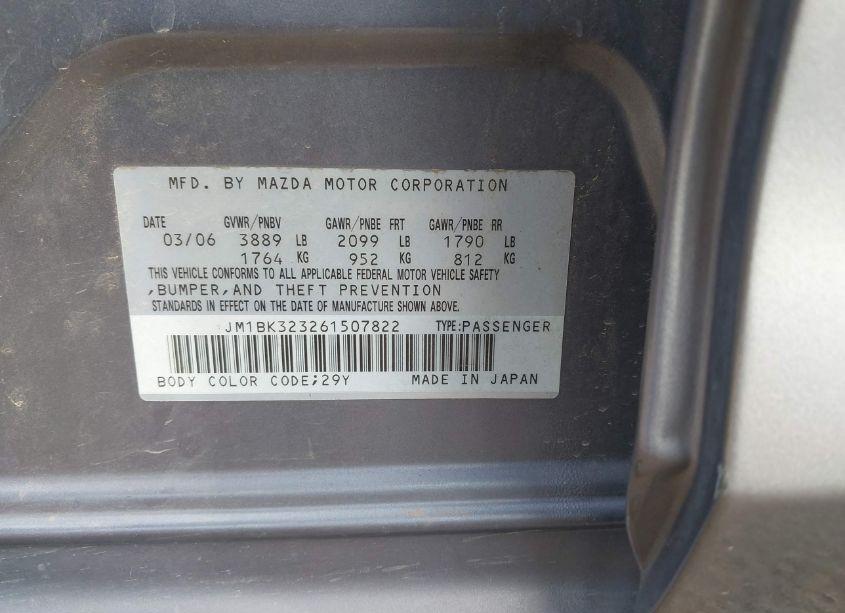 Photo 9 of 2006 Mazda Mazda3 S (VIN JM1BK323261507822)