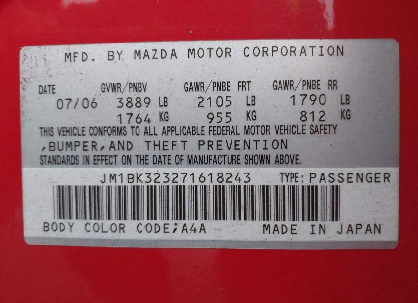 Photo 9 of 2007 Mazda Mazda3 S TOURING (VIN JM1BK323271618243)