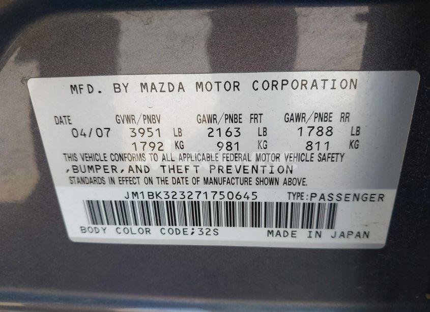 Photo 9 of 2007 Mazda Mazda3 S GRAND TOURING (VIN JM1BK323271750645)