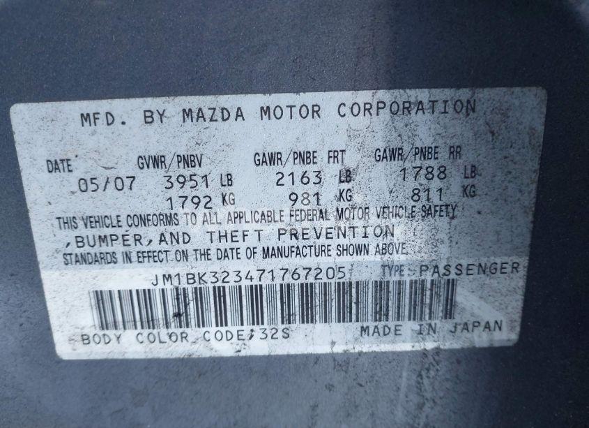 Photo 9 of 2007 Mazda Mazda3 S SPORT (VIN JM1BK323471767205)