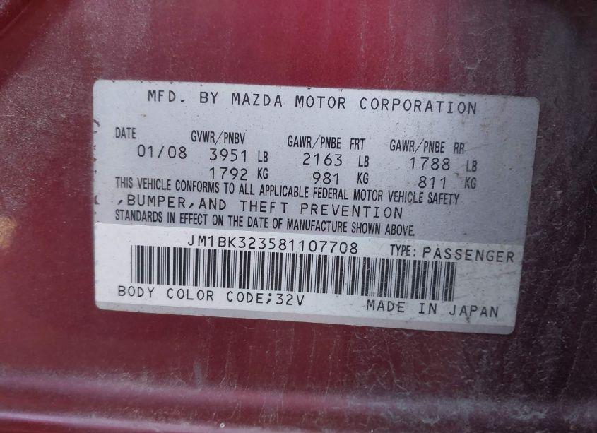 Photo 9 of 2008 Mazda Mazda3 S SPORT (VIN JM1BK323581107708)