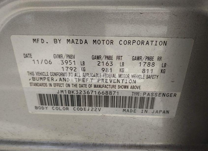 Photo 9 of 2007 Mazda Mazda3 S GRAND TOURING (VIN JM1BK323671668871)