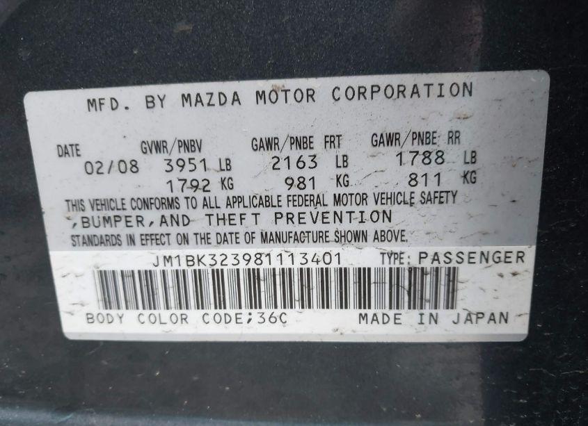 Photo 9 of 2008 Mazda Mazda3 S GRAND TOURING (VIN JM1BK323981113401)
