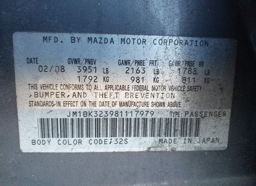Photo 9 of 2008 Mazda Mazda3 S TOURING (VIN JM1BK323981117979)