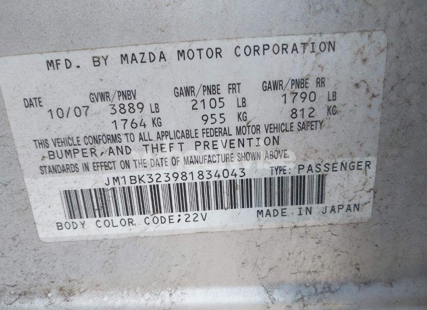 Photo 9 of 2008 Mazda Mazda3 S GRAND TOURING (VIN JM1BK323981834043)