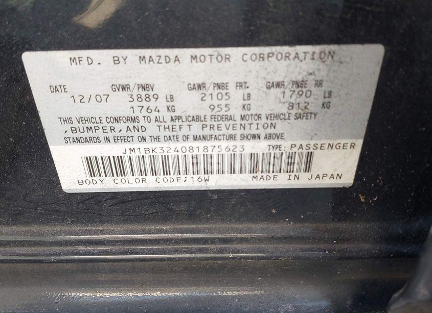 Photo 9 of 2008 Mazda Mazda3 S SPORT (VIN JM1BK324081875623)