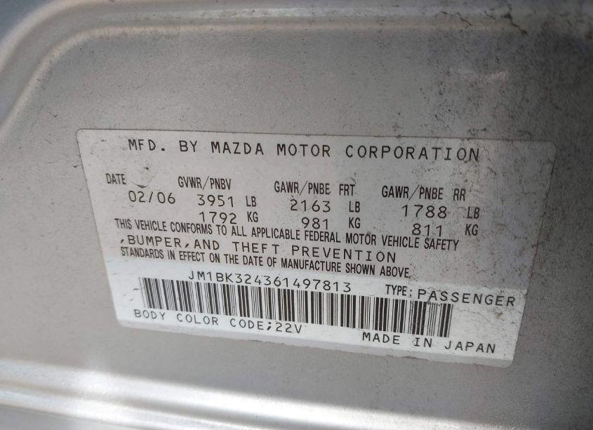 Photo 9 of 2006 Mazda Mazda3 S (VIN JM1BK324361497813)