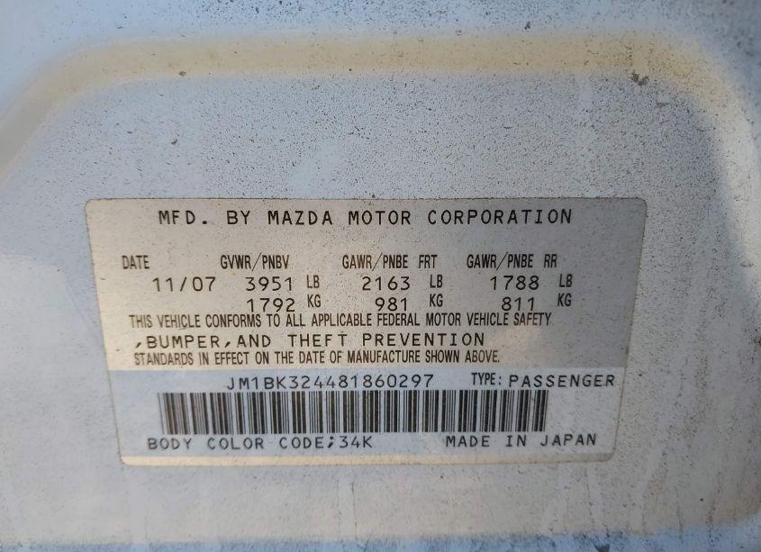 Photo 9 of 2008 Mazda Mazda3 S GRAND TOURING (VIN JM1BK324481860297)