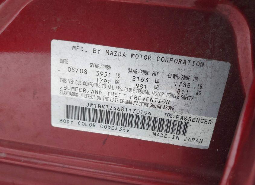 Photo 9 of 2008 Mazda Mazda3 S TOURING (VIN JM1BK324681170194)