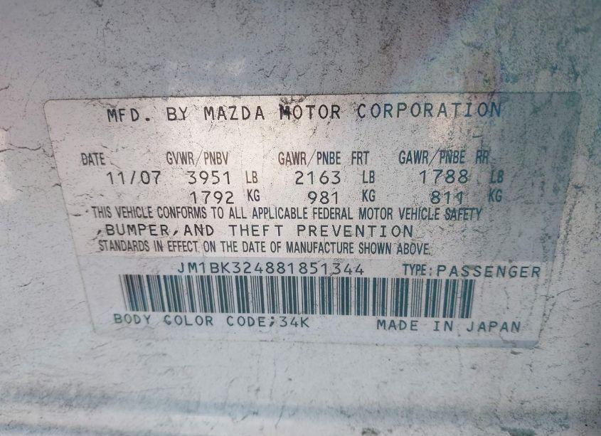 Photo 9 of 2008 Mazda Mazda3 S SPORT (VIN JM1BK324881851344)