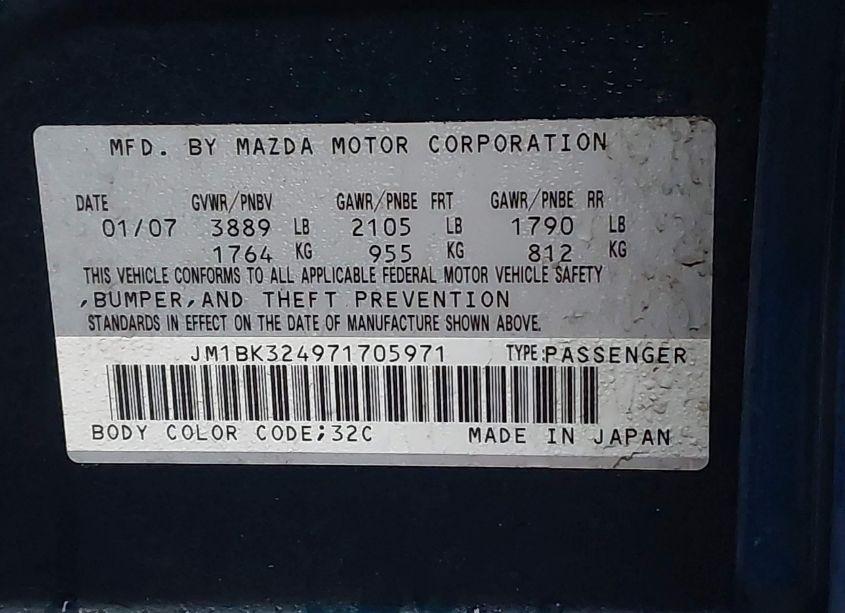 Photo 9 of 2007 Mazda Mazda3 S TOURING (VIN JM1BK324971705971)