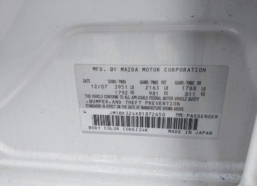 Photo 9 of 2008 Mazda Mazda3 (VIN JM1BK324X81872650)