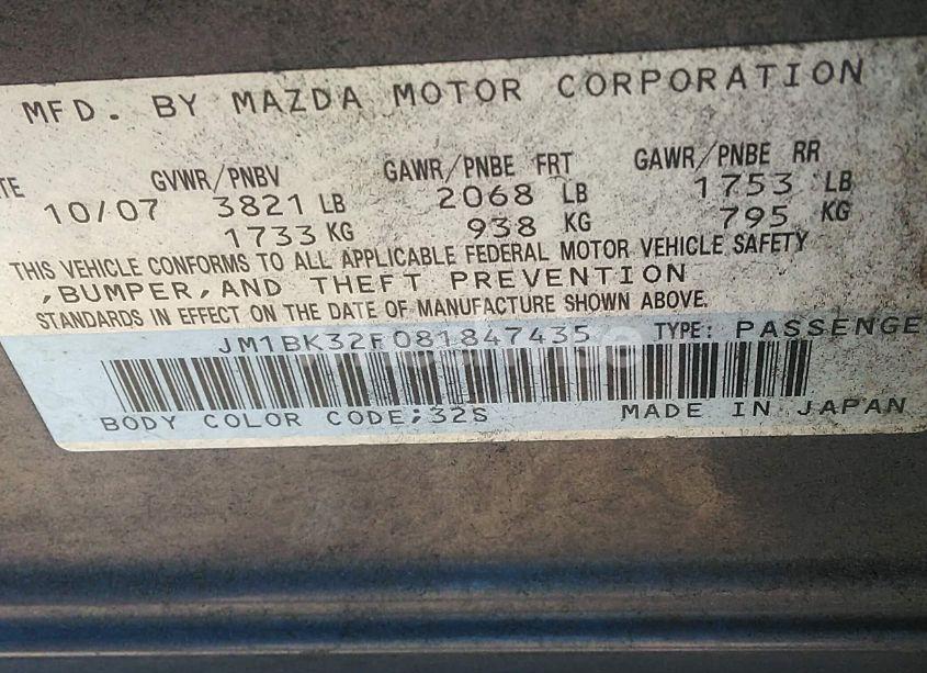 Photo 9 of 2008 Mazda Mazda3 I (VIN JM1BK32F081847435)