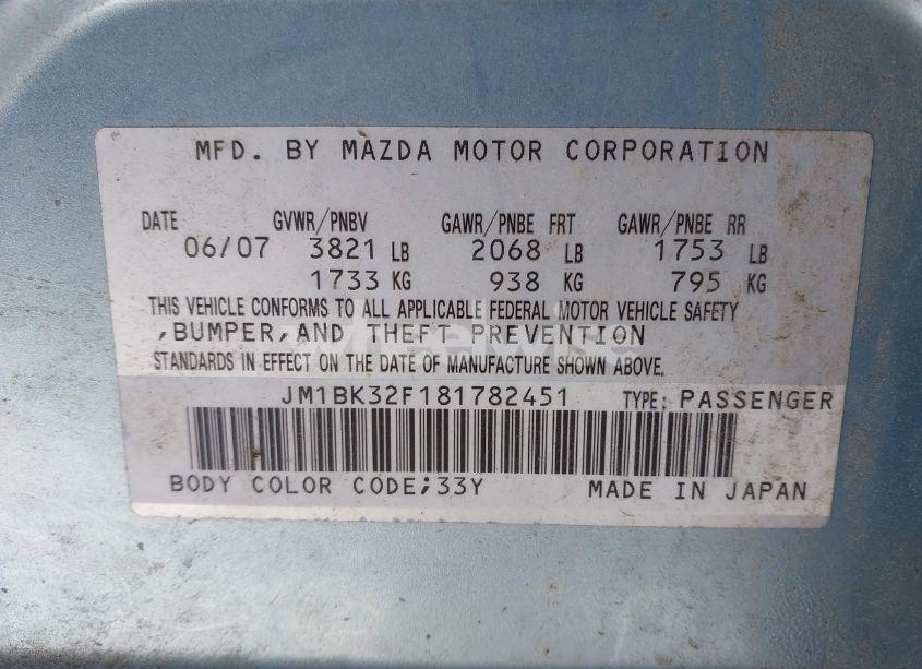 Photo 9 of 2008 Mazda Mazda3 I (VIN JM1BK32F181782451)