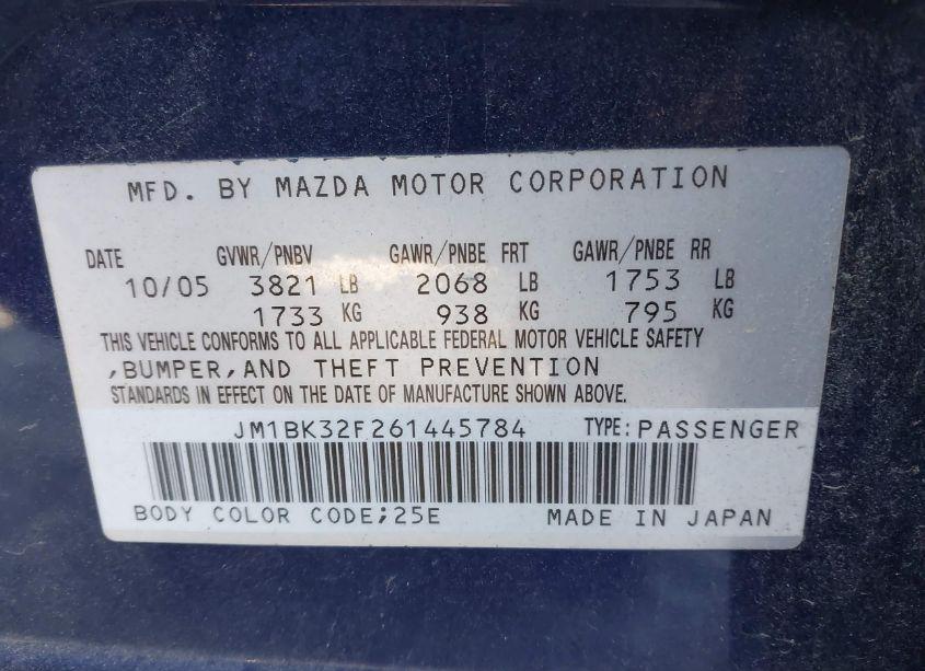 Photo 9 of 2006 Mazda Mazda3 I (VIN JM1BK32F261445784)