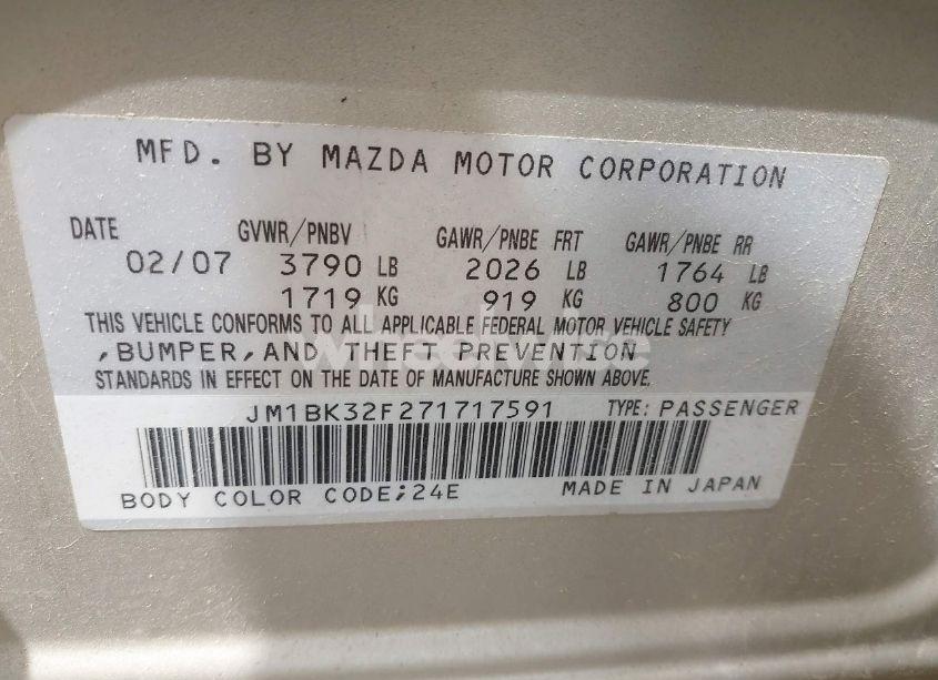 Photo 9 of 2007 Mazda Mazda3 I (VIN JM1BK32F271717591)