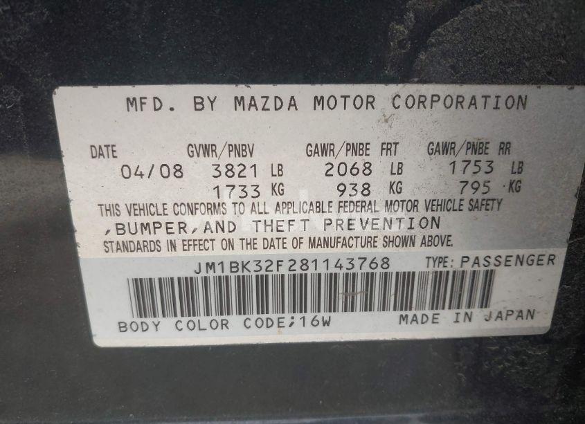 Photo 9 of 2008 Mazda Mazda3 I TOURING VALUE (VIN JM1BK32F281143768)