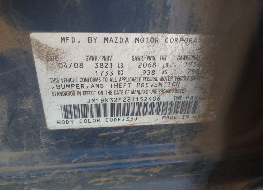 Photo 9 of 2008 Mazda Mazda3 I SPORT (VIN JM1BK32F281152406)