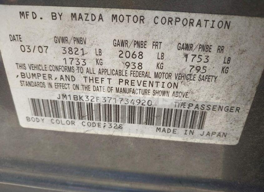 Photo 9 of 2007 Mazda Mazda3 I (VIN JM1BK32F371734920)