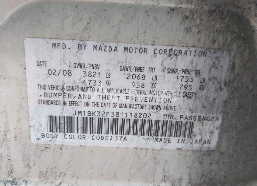 Photo 9 of 2008 Mazda Mazda3 I TOURING VALUE (VIN JM1BK32F381118202)