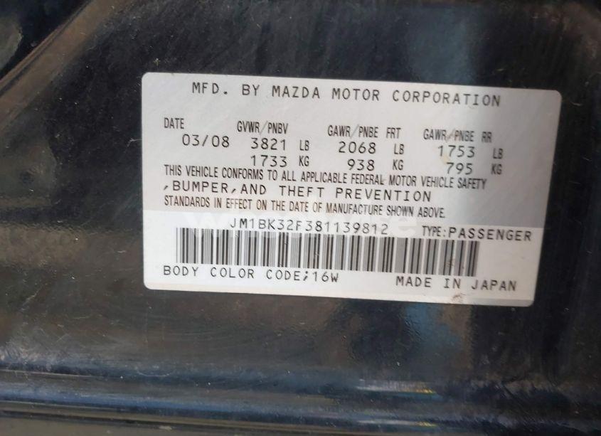 Photo 9 of 2008 Mazda Mazda3 I TOURING VALUE (VIN JM1BK32F381139812)
