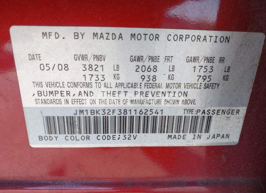 Photo 9 of 2008 Mazda Mazda3 I TOURING VALUE (VIN JM1BK32F381162541)