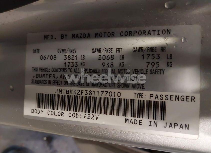 Photo 9 of 2008 Mazda Mazda3 I SPORT (VIN JM1BK32F381177010)