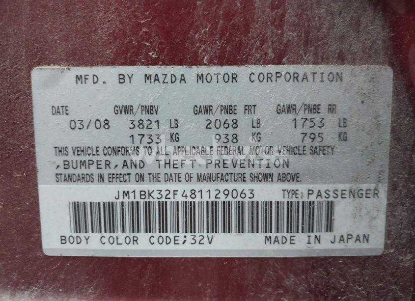 Photo 9 of 2008 Mazda Mazda3 I TOURING VALUE (VIN JM1BK32F481129063)